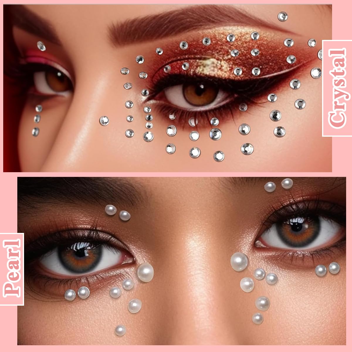 MAYCREATE 6 Sheets Face Gems Rhinestones Pearl Stickers with Tweezer, Self Adhesive Face Jewels Sticker, Glitter Color Festival Hair Gems for Makeup, DIY Crafts, Nail Art, Scrapbooking