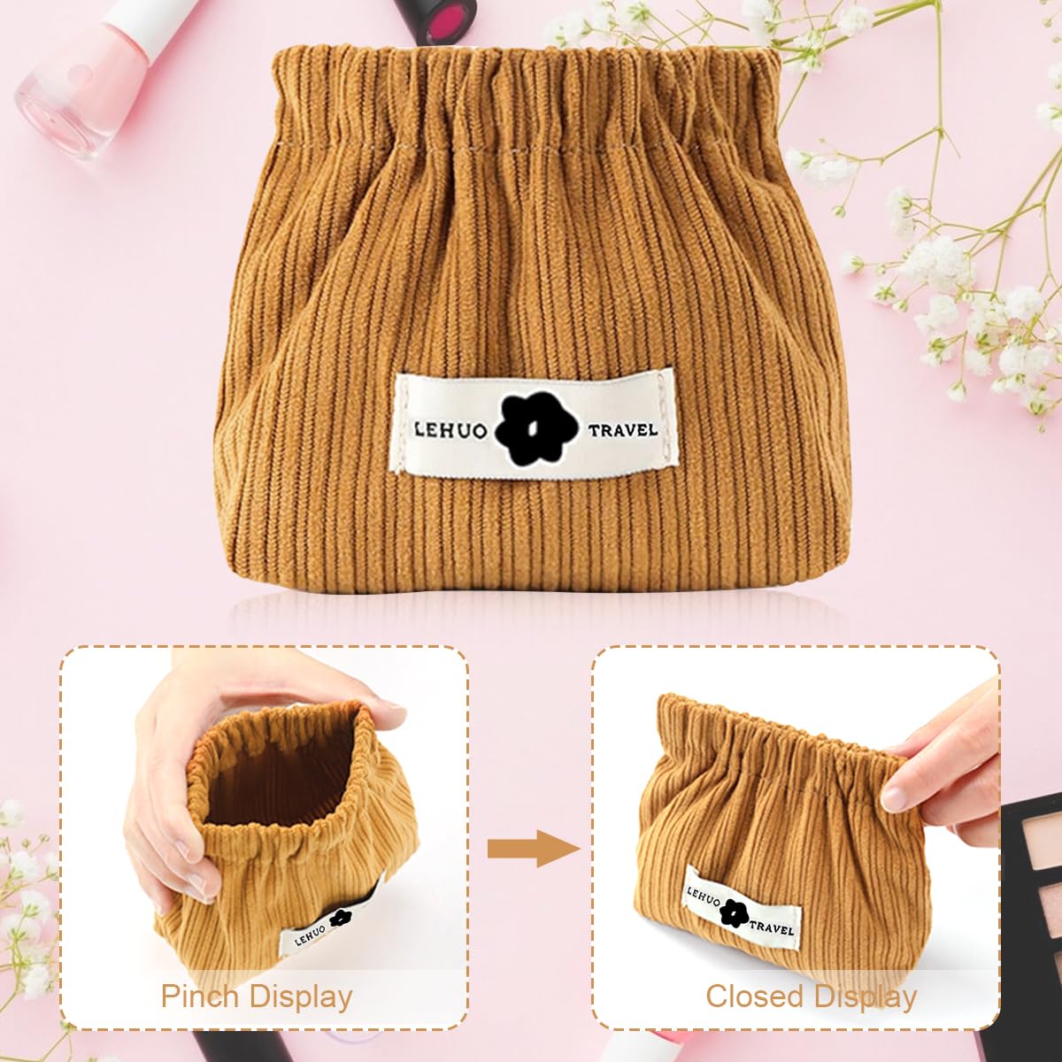 MAYCREATE Small Makeup Pouch for Travel with Spring Loaded Opening 13x5x12cm Corduroy Set