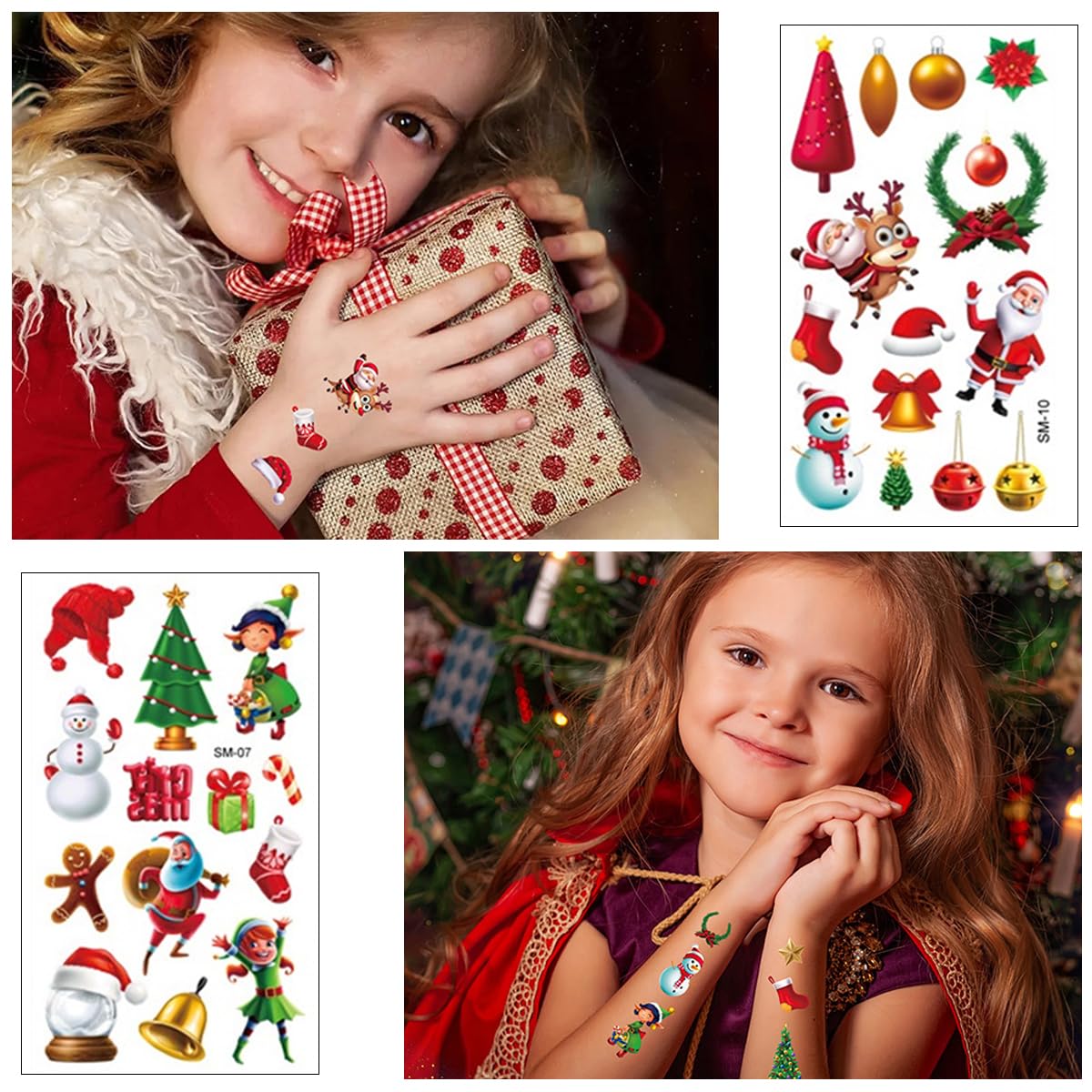 MAYCREATE Christmas Tattoo Sticker for Party Makeup with 10 Sheets Safe Waterproof Design