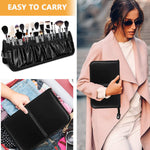 MAYCREATE Makeup Brush Holder Bag for Travel with 29 Elastic Sleeves and Full Open Zipper Design | PU Case Storage Organizer