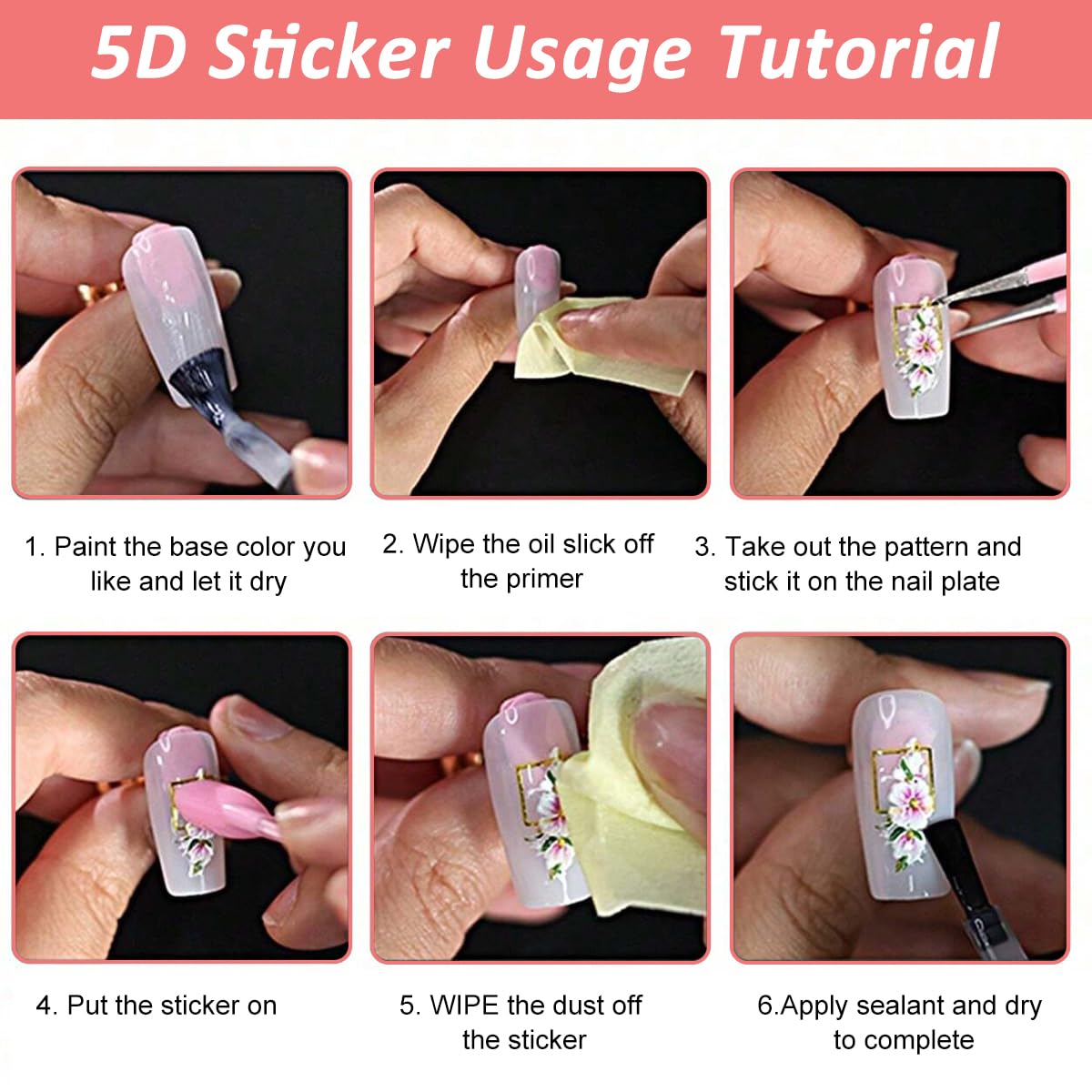 MAYCREATE 5D Embossed White Flowers Nail Stickers for Manicure with Self Adhesive Design | 5Pcs Acrylic Floral Decals