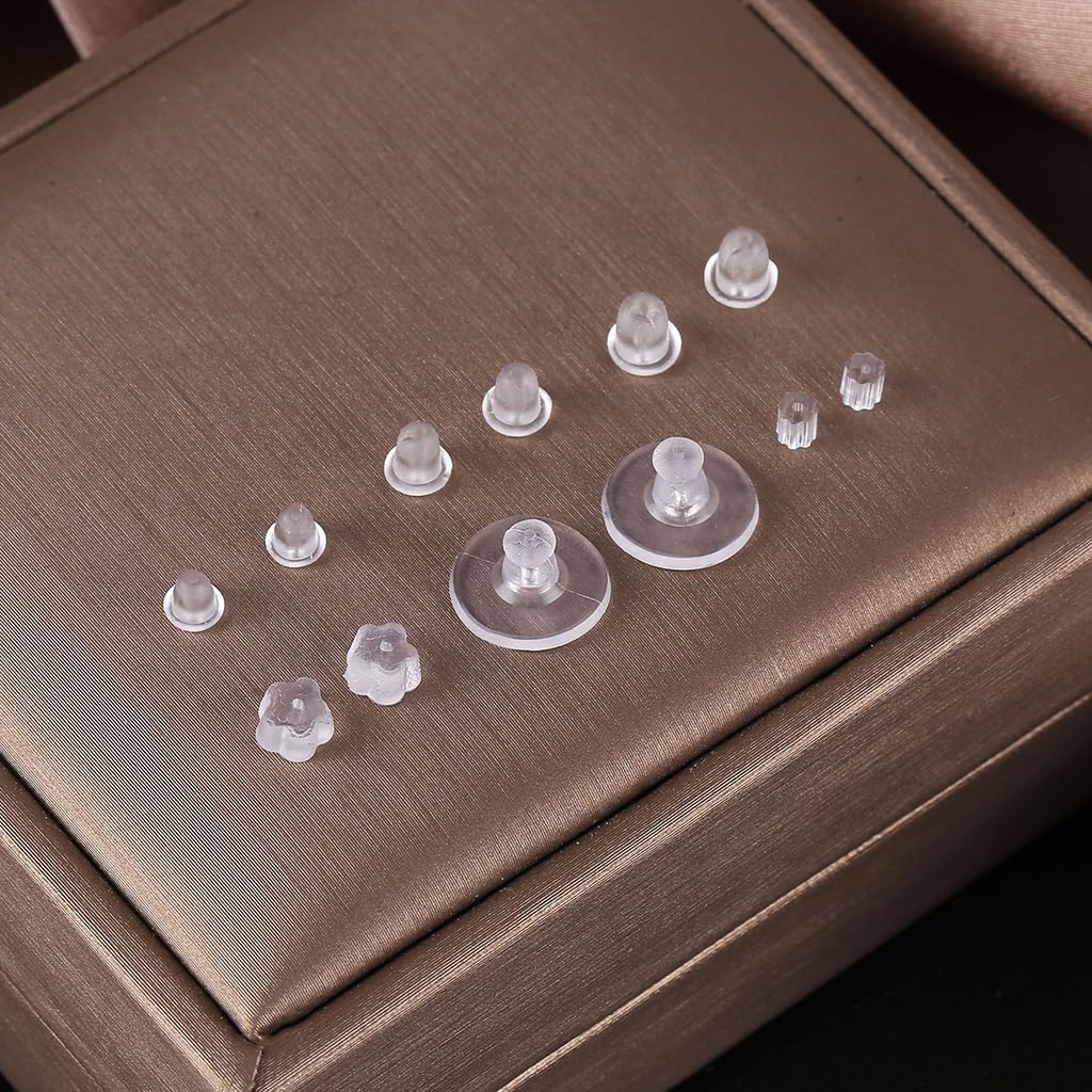 MAYCREATE 600Pcs Earring Backs for Ear Studs, 6 Styles Soft Clear Earring Clutch Stoppers, Hypoallergenic Locking Earring Accessories Replacement Kits for Hook Earrings