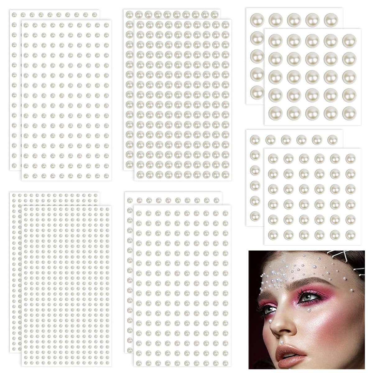 MAYCREATE Pearl Stickers for DIY Crafts and Makeup featuring 1980pcs Self-Adhesive White Faux Pearls