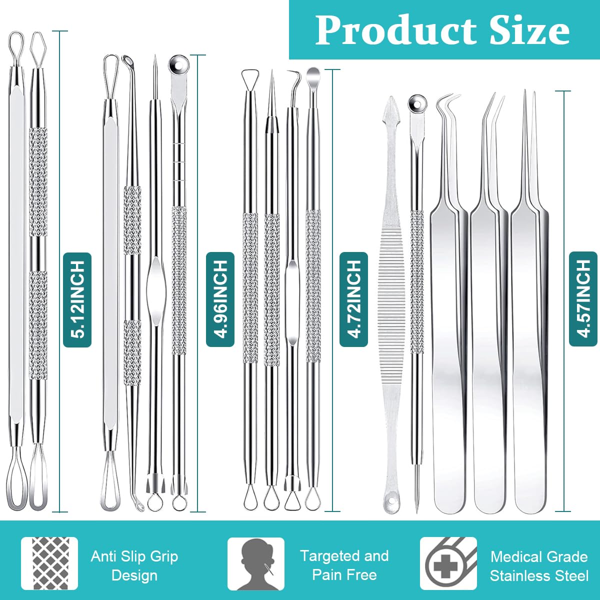 MAYCREATE Blackhead Remover Tool Kit 15pcs for Pore Cleaning with Dual Head Design and Stainless Steel Box