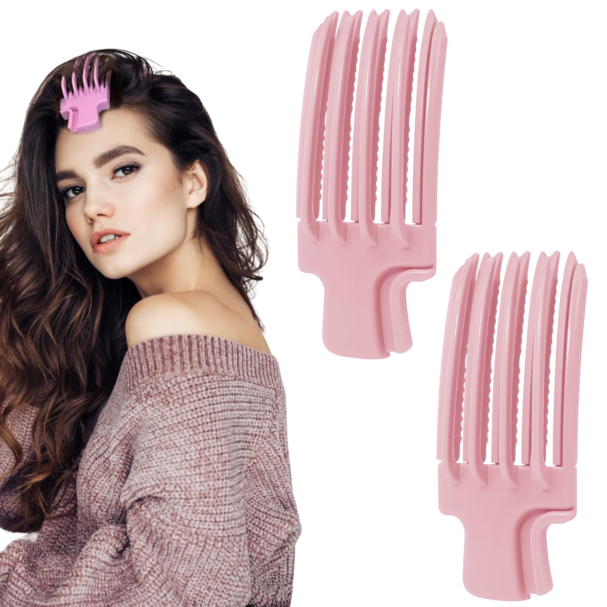 MAYCREATE® 2 Pack Hair Volume Clips with Handle, Upgraded Volumizing Volume Hair Clips for Fluffy Bangs, Easy High Crown Root Clip Tool Natural Voluminous Look - Pink