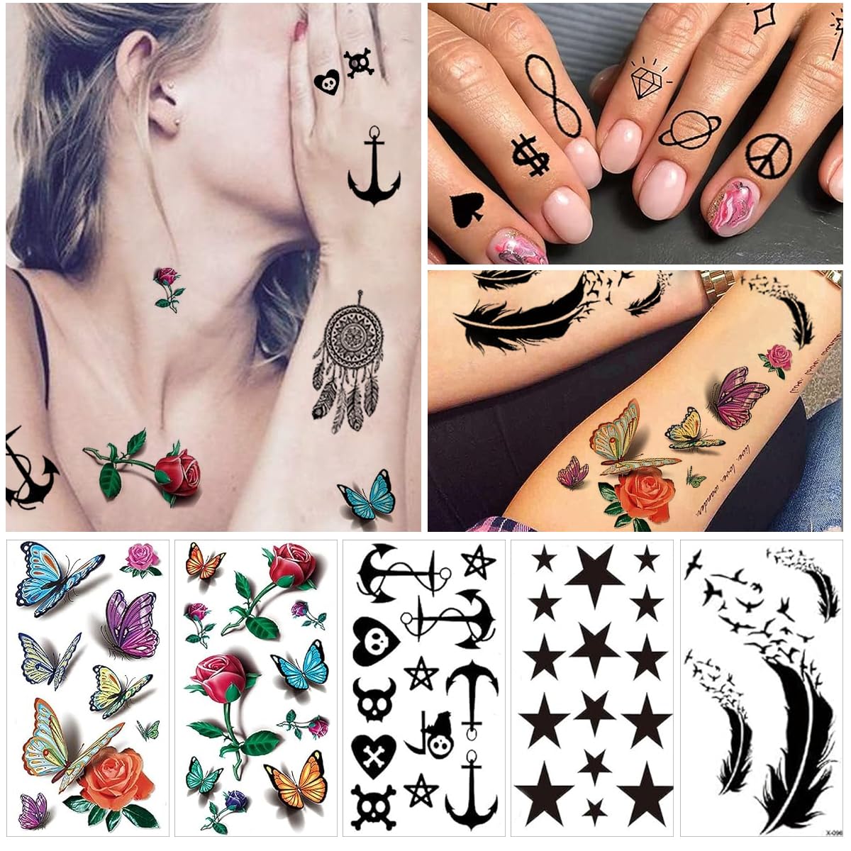 MAYCREATE Temporary Tattoo for Men and Women with 34 Sheets Including 102 pcs | Realistic Arm and Body Designs