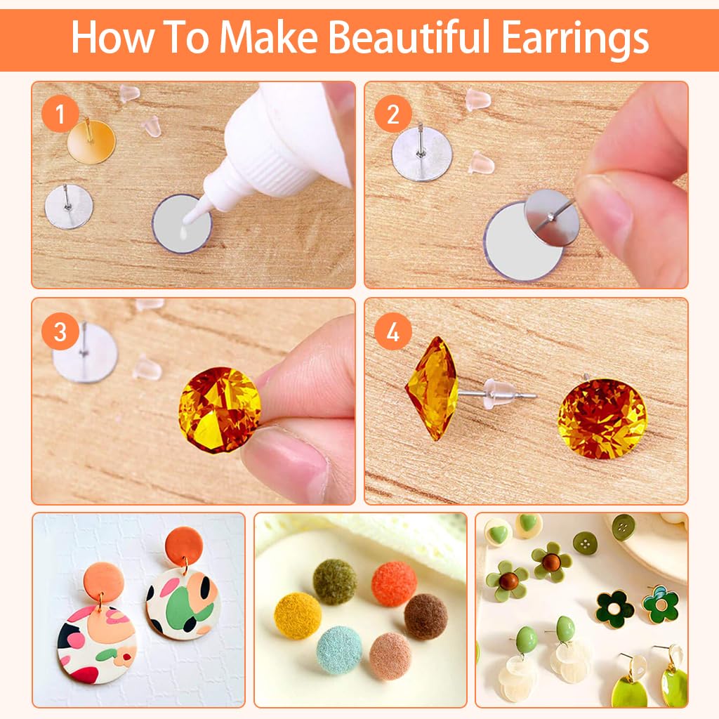 MAYCREATE 2000 Pieces Earring Jewellery Making Kit 2 Color Earring Back Stopper And Stud Earrings Post Kit with 3 Sizes Stainless Steel Silicone Earring Backs with Storage Box
