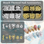 MAYCREATE Beach Nail Art Charms for DIY Manicure with 3D Metal Ocean Designs | Dual Tone Boho Style
