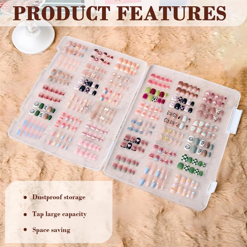 MAYCREATE Nails Storage Box for Press On Nails with 60 Sticky Strips and Clear 24 Set Organizer Case