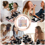 MAYCREATE Makeup Organizer Suitcase for Travel with 3 Layer Stackable Drawers and 9.8x7x9.25 in Aluminum Build | Includes Mirror and Brush Holder