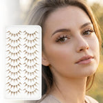MAYCREATE® 10 Pairs Brown Lashes Natural Light Brown False Eyelashes Clear Band Faux 3D Mink False Eyelashes Natural Looking Fluffy Cat Eye Wispy Strip Lashes