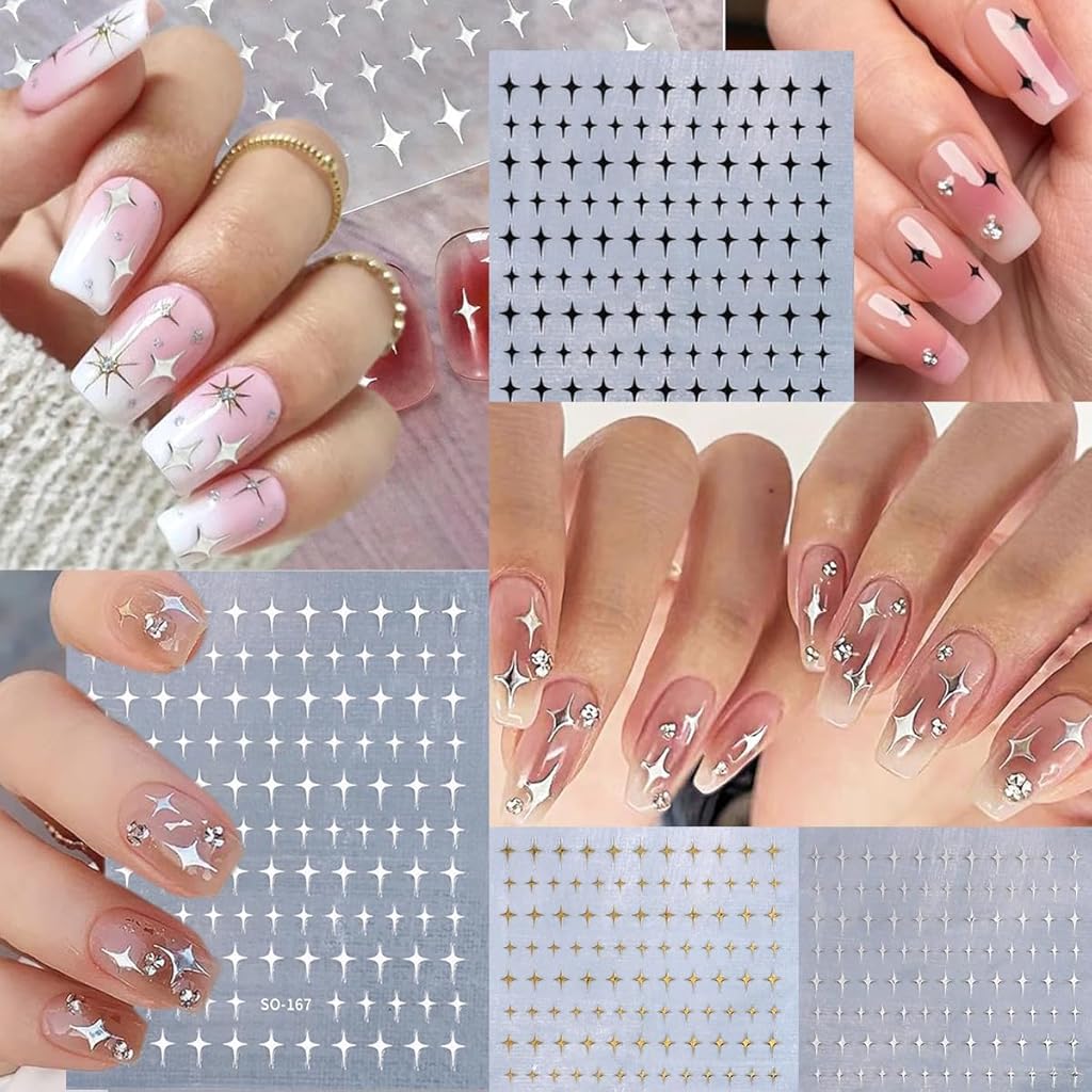 MAYCREATE® 11 Sheets Nail Art Stickers Combo, 3D Embossed Flower & Galaxy Star Decals, Self-Adhesive DIY Nail Extension, Journaling, Scrapbooking, Planners & Crafts, Multi Style Decor