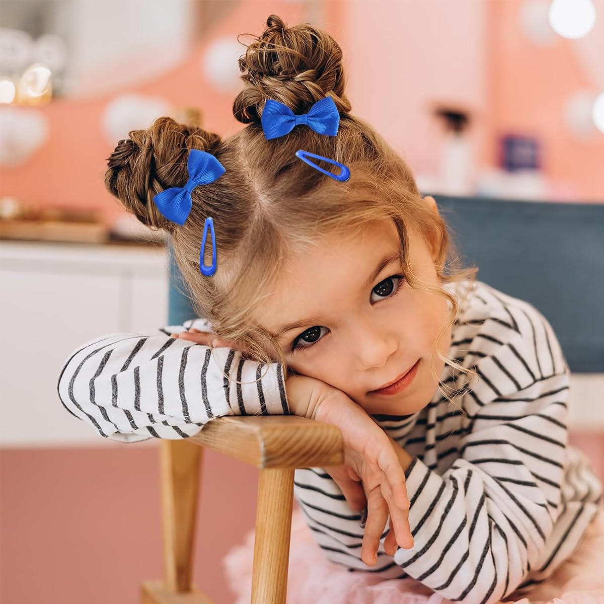 MAYCREATE Girls Bow Hairband Set of 20pcs, Hair Bows for Kids Girls, Bowknot Hair Clips Rubber Hair Ties Hair Accessories Kit for Toddlers, School Girls - Royal Blue