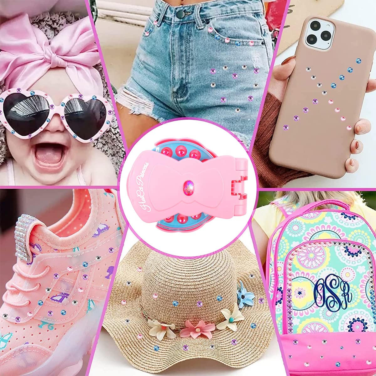 MAYCREATE Hair Gem Stamper Sparkle Rhinestones Quick Hair Gems Stapler machine with 180pcs Glitter Gems Kit for Girls Kids Age 6+, Bling Hair in Seconds Party Hair-Safe Styling Tool