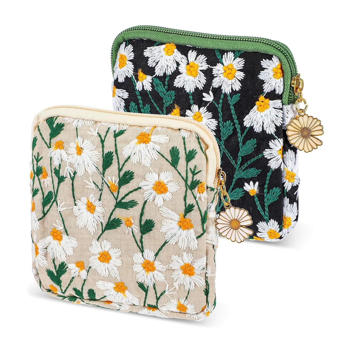 MAYCREATE Small Pouches for Sanitary Pads featuring Zipper Closure and 13x13cm Cotton Design | Pack of 2 for Women