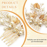MAYCREATE Bridal Hair Comb for Wedding Hairstyles with 5.5 in Design featuring Crystal Pearl Gold Leaf | Elegant Accessory for Women and Girls