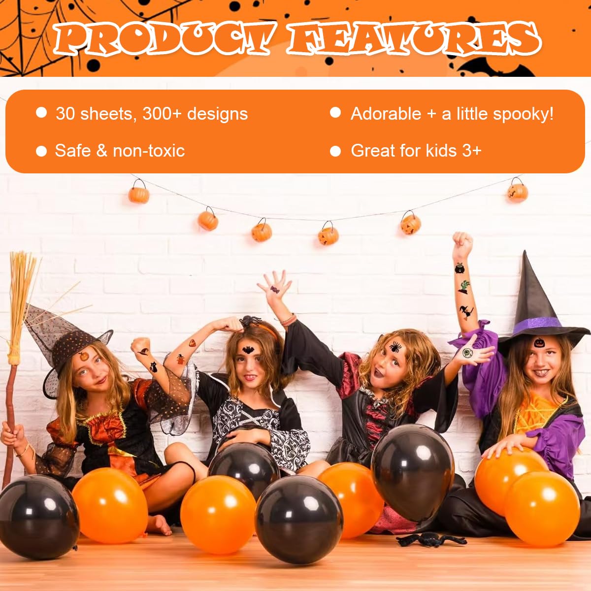 MAYCREATE Halloween Temporary Tattoos for Kids with 30 Sheets Waterproof Design | Fun Party Favors
