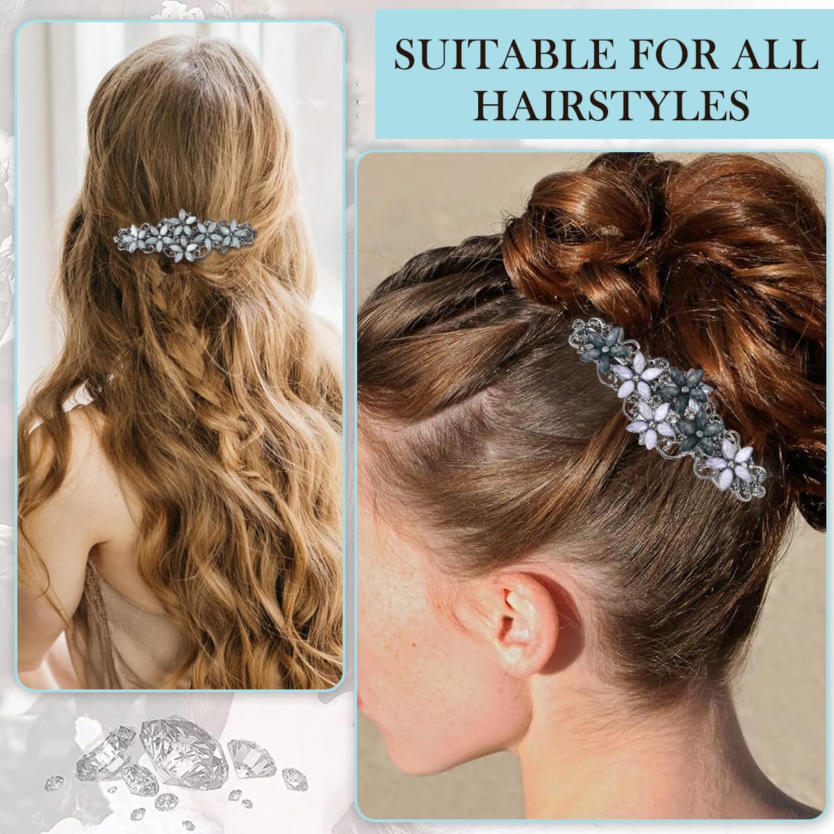 MAYCREATE Hair Clips for Women featuring Floral Rhinestone Design 3.1 in Set of 4 | Metal Barrettes