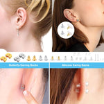 MAYCREATE 600Pcs Earrings Back Stopper for Ear Studs, 12-Style Clear Earring Stopper Clutch Metal Silicone Earring Backs Replacement Kits for Fish Hook Earring Studs Hoops - with Storage Box