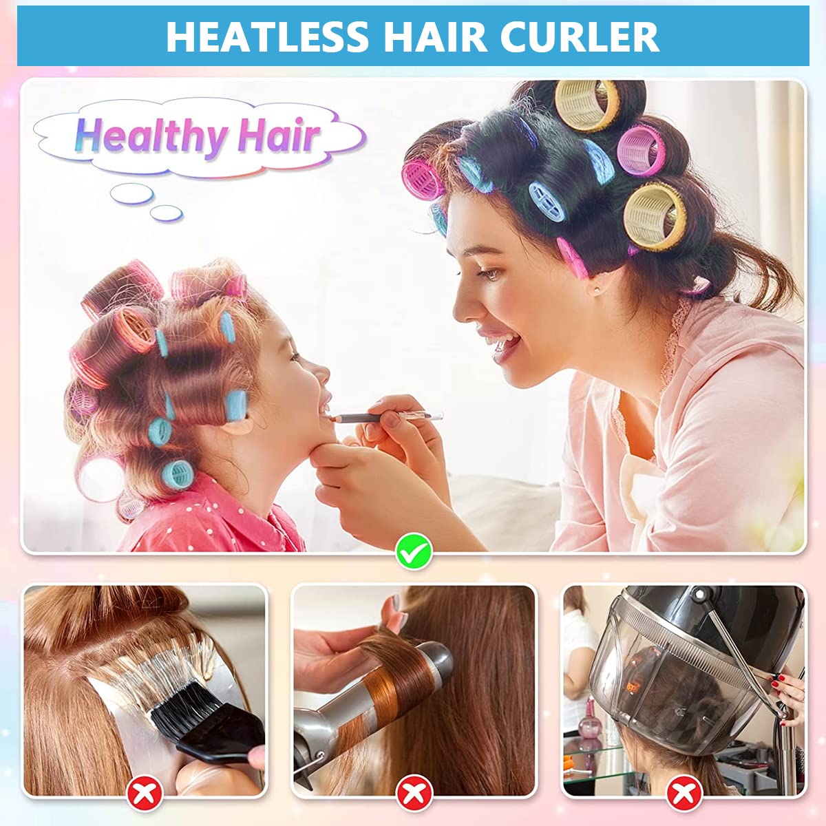 MAYCREATE Heatless Hair Curler Roller Kit, 3 Sizes Self Grip Magic Hair Roller Clips for Long, Medium and Short Hair with 6 Bang Clips, 1 Stainless Steel Hair Comb