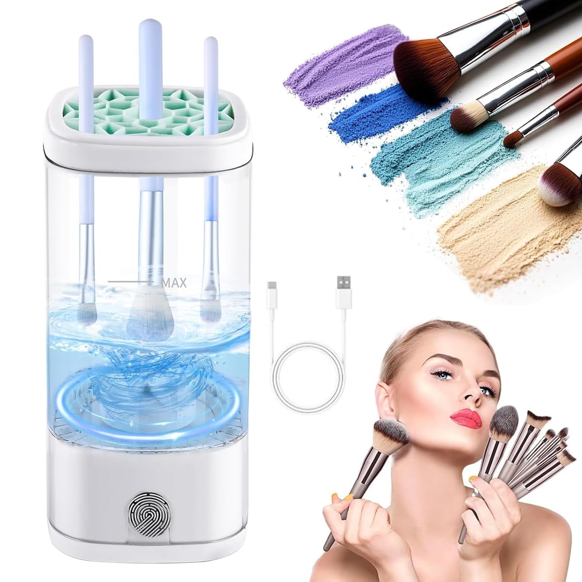 MAYCREATE Makeup Brush Cleaner for Hygienic Beauty Routines with UV Disinfection and USB C Control | Compact 3 in 1 Cleaner and Dryer