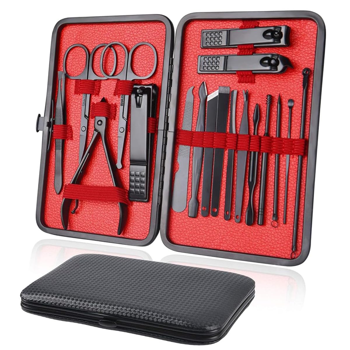 MAYCREATE Manicure Pedicure Kit for Women and Men with 18pcs Stainless Steel Tools | Portable Leather Case for Nail and Eyebrow Care