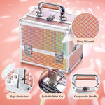 MAYCREATE Portable Makeup Organizer Suitcase Aluminum Alloy Travel Suitcase Multi Compartment Stackable Drawers Design Make-up Artist Train Case with Makeup Mirror & Makeup Brush Holder