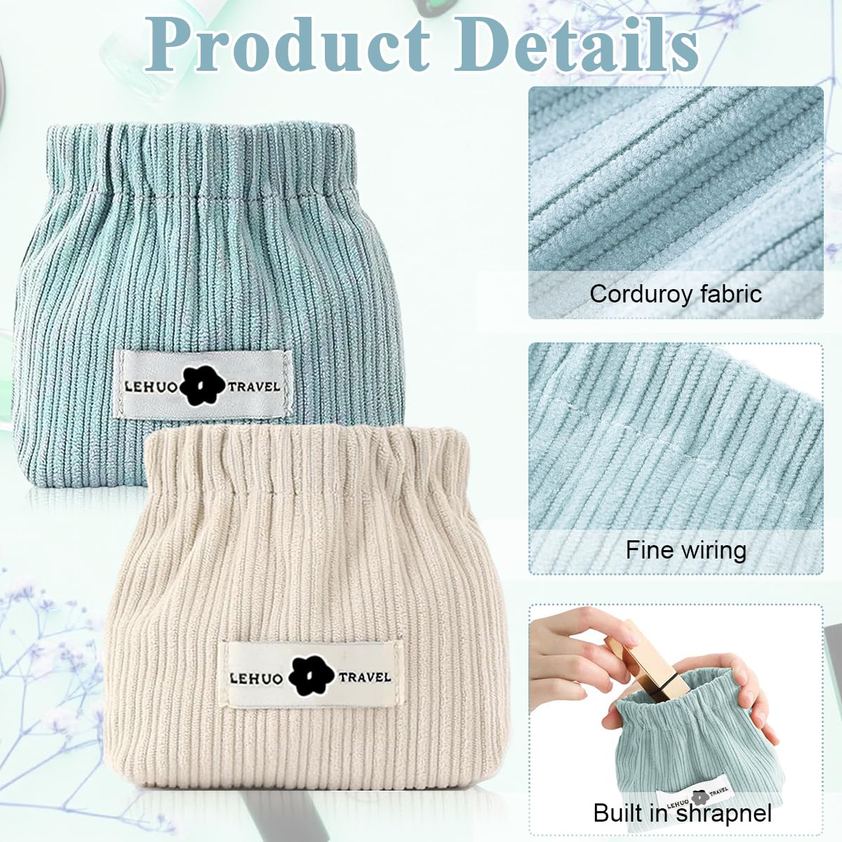MAYCREATE Small Makeup Pouch Set for Travel with Spring Opening 6pcs Corduroy Bags | Organizer for Women