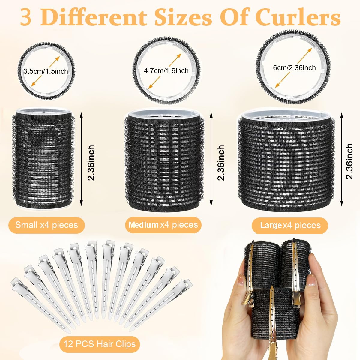MAYCREATE Heatless Hair Roller for Travel and Home Use with 12 Rollers & 12 Clips | Black