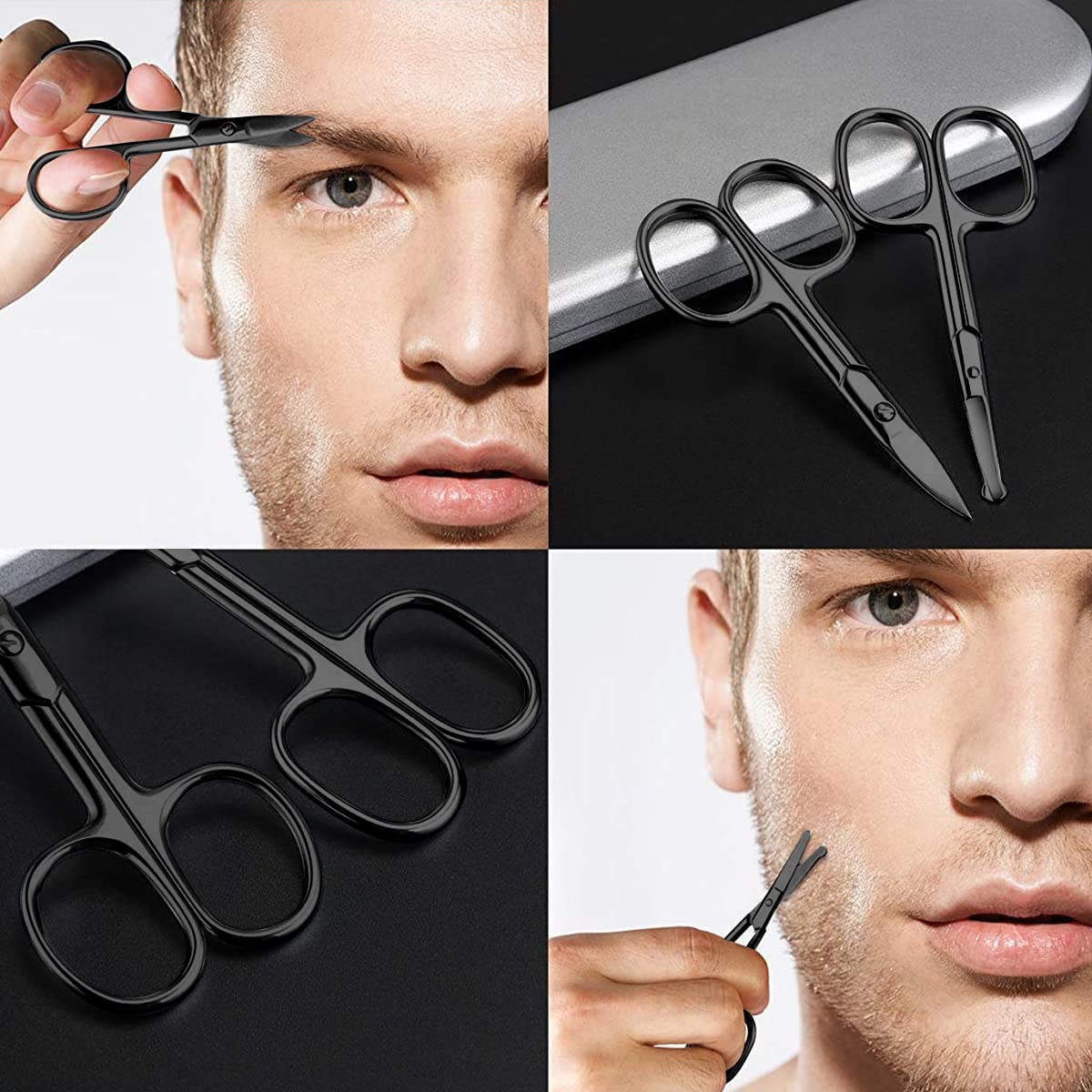 MAYCREATE Nose Scissors Beard For Men Mustache Eyebrow Trimmer Stainless Steel Set with Storage Box
