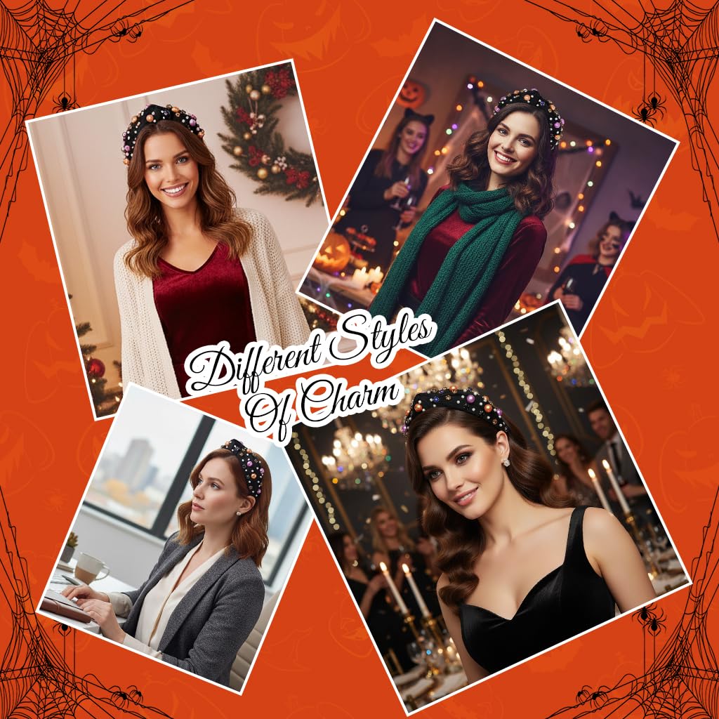 MAYCREATE Halloween Hairband for Women featuring Knotted Fabric Wrap and Gem Ornaments | Festive Headwear for Party and Holiday Style