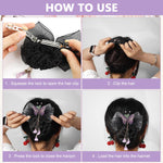 MAYCREATE Hair Net Barrette with Butterfly Lace Bowknot for Women and Girls | Nylon Bun Snood Clip for Work or Dance