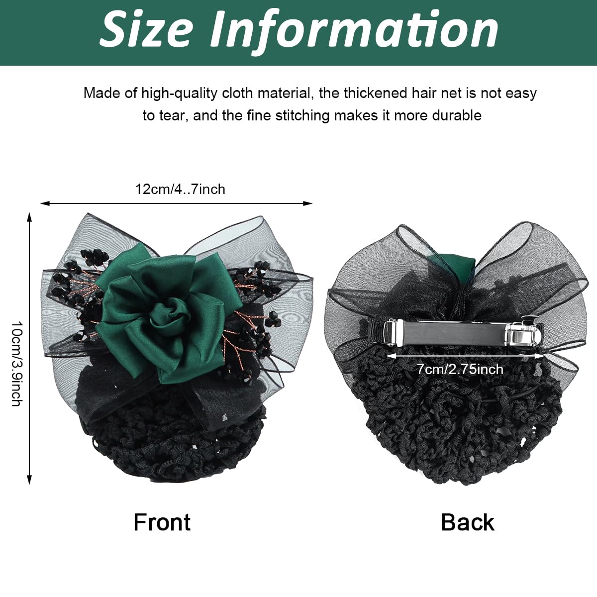 MAYCREATE Hair Bun Net for Women with Alloy Spring Clip and Green Floral Lace | Ideal for Work or Dance