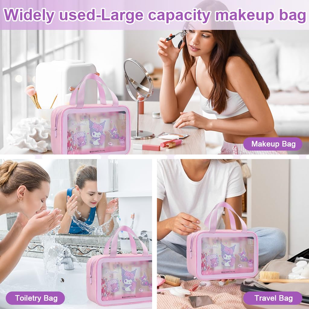 MAYCREATE Toiletry Bag for Travel with Secure Zipper and 30x20x10 cm Waterproof PVC Design | Kuromi Makeup Pouch for Women