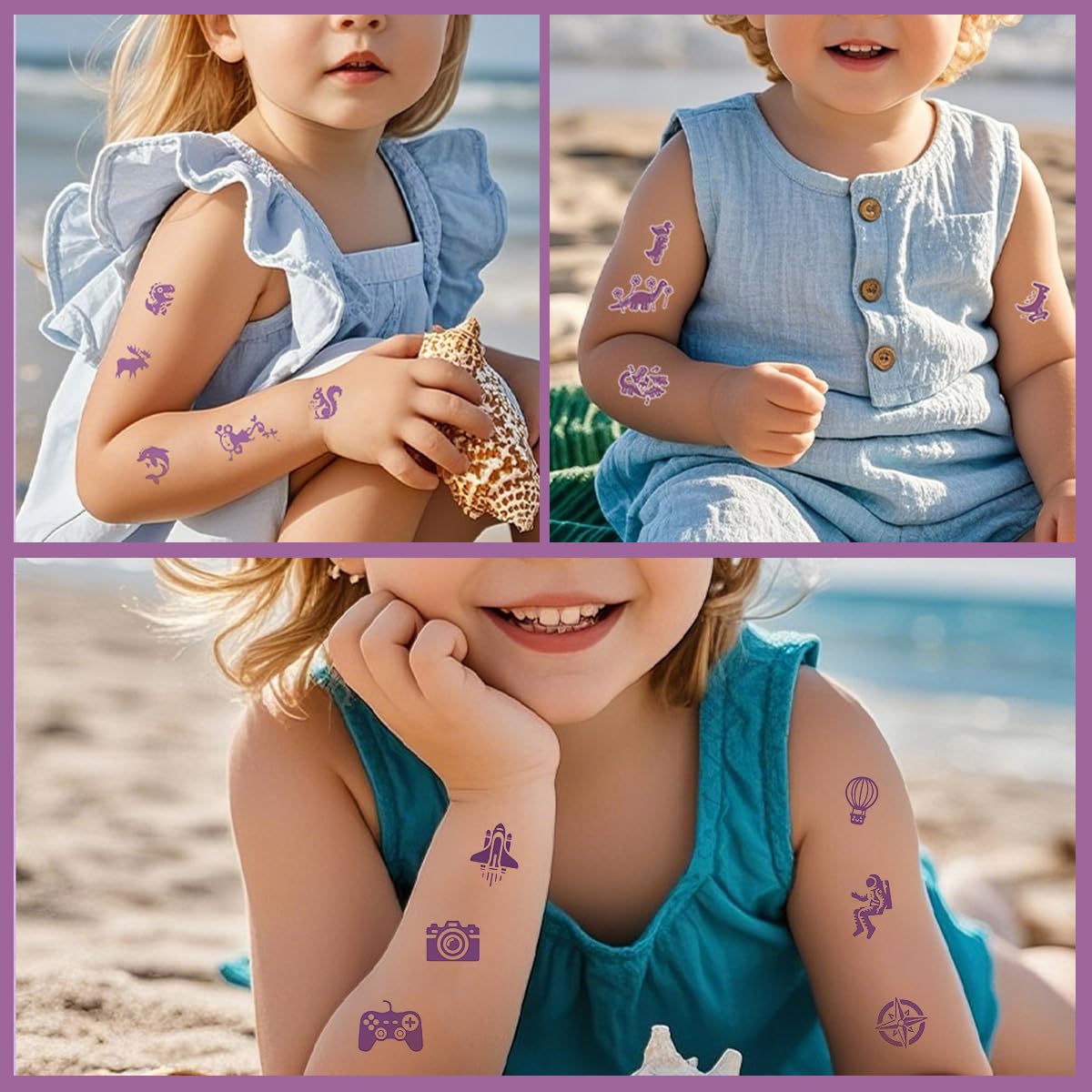 MAYCREATE UV Test Skin Stickers for Sun Safety with Color Changing Sensor | 6 Sheet Waterproof Cartoon Tattoos