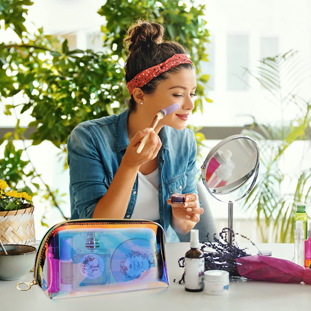 MAYCREATE Cosmetic Bag Zipper Makeup Pouch TPU, Semi-Transparent Holographic Travel Toiletry Bag Makeup Organizer Bag Cosmetic Storage Bag, Multi-Use Pencil Pouch for Girls