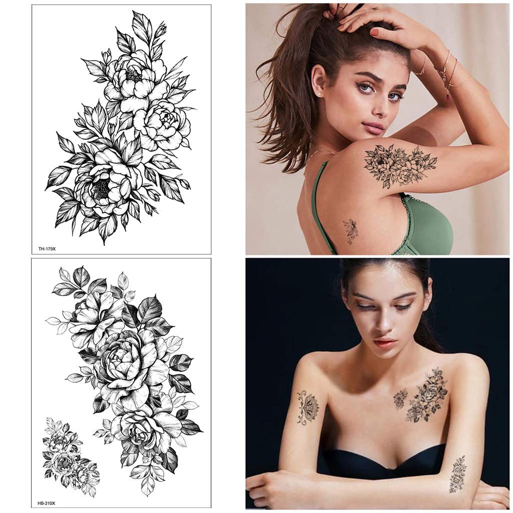 MAYCREATE Temporary Tattoo Stickers for Body Art with 35 Sheets Waterproof Floral Designs