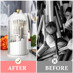 MAYCREATE Makeup Brush Holder for Vanity with 360° Rotatable 3 Grid Design | Clear Lid 12.2×27 cm Plastic Organizer