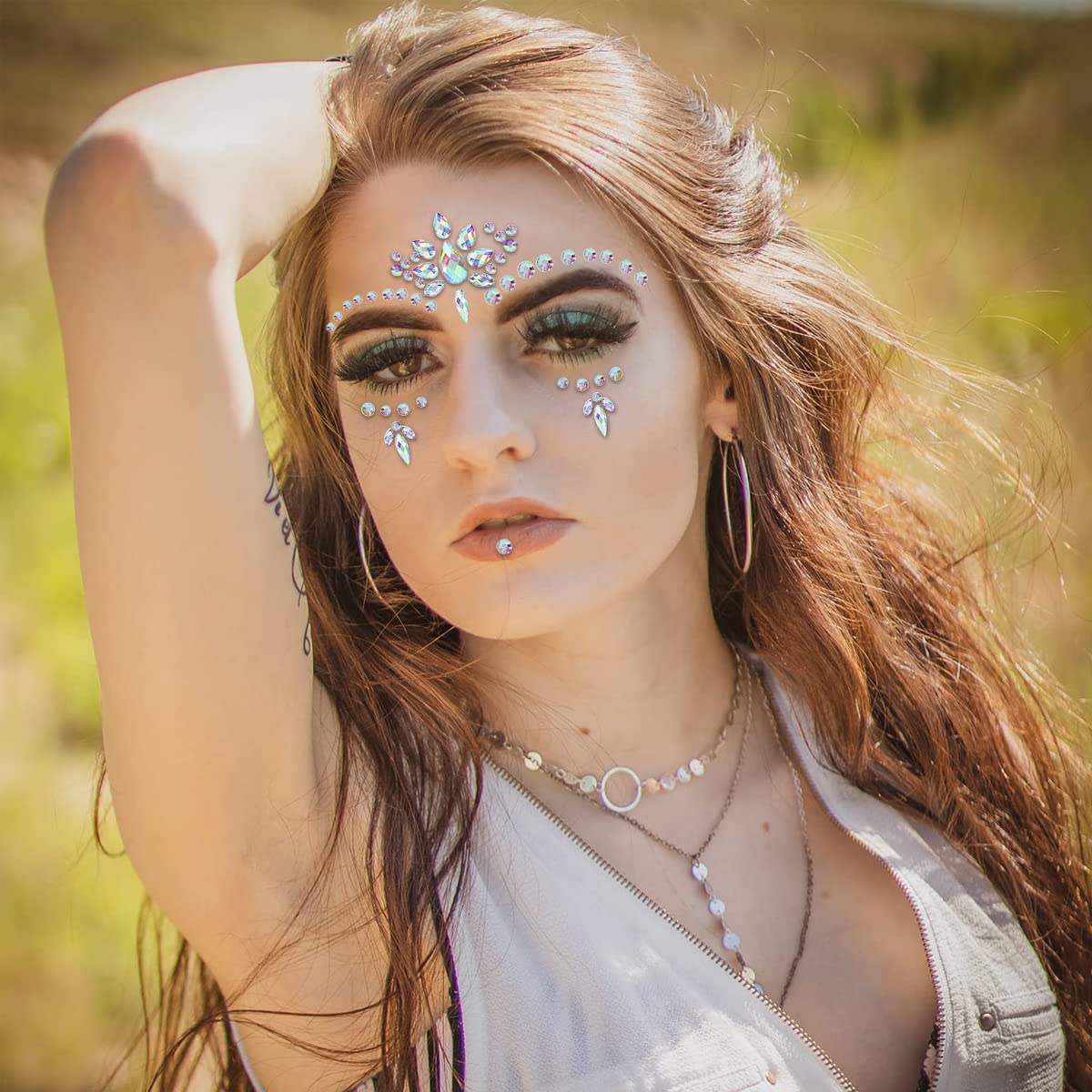 MAYCREATE Face Gems Rhinestones for Festivals and Party Makeup featuring 8 Sets | Reusable Self Adhesive Acrylic Stickers