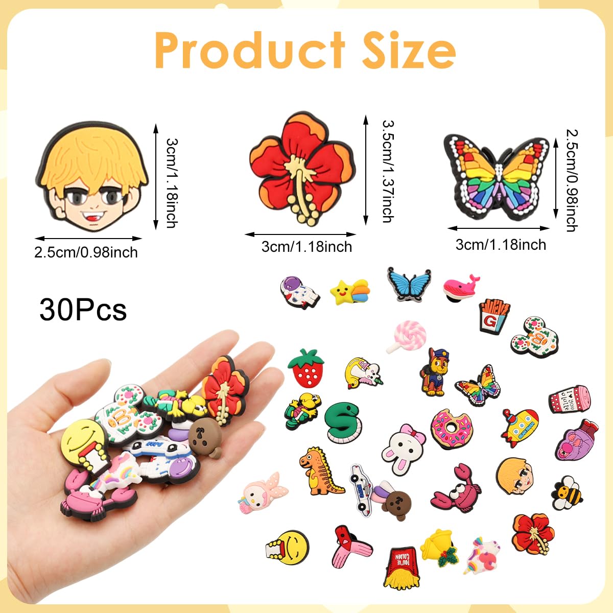 MAYCREATE Clog Shoe Charms for DIY Footwear Customization with 30 Assorted PVC Designs | Fun for All Ages