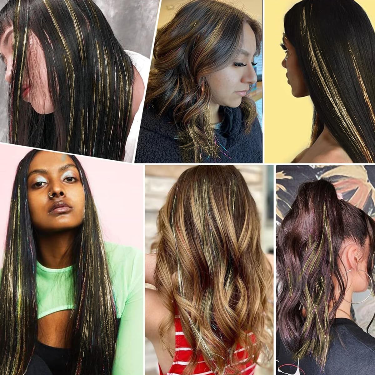 MAYCREATE Hair Tinsel Extensions for Party and Daily Use featuring 6pcs 20.5 in Clip-on Brown Strands