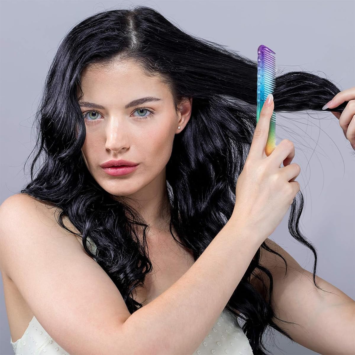 MAYCREATE 3 Pack Hair Comb Set, Rainbow Fine Cutting Hairdressing Rat Tail Combs, Salon Fine Teeth Hair Styling Comb for Back Combing, Root Teasing