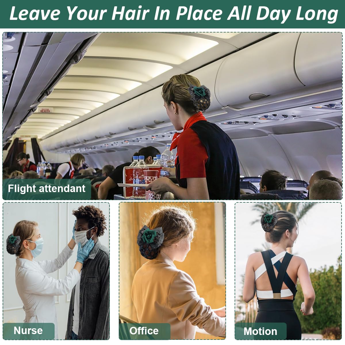 MAYCREATE Barrette Hair Bun Nets for Women featuring Floral Lace Design | 2PCS Green Set