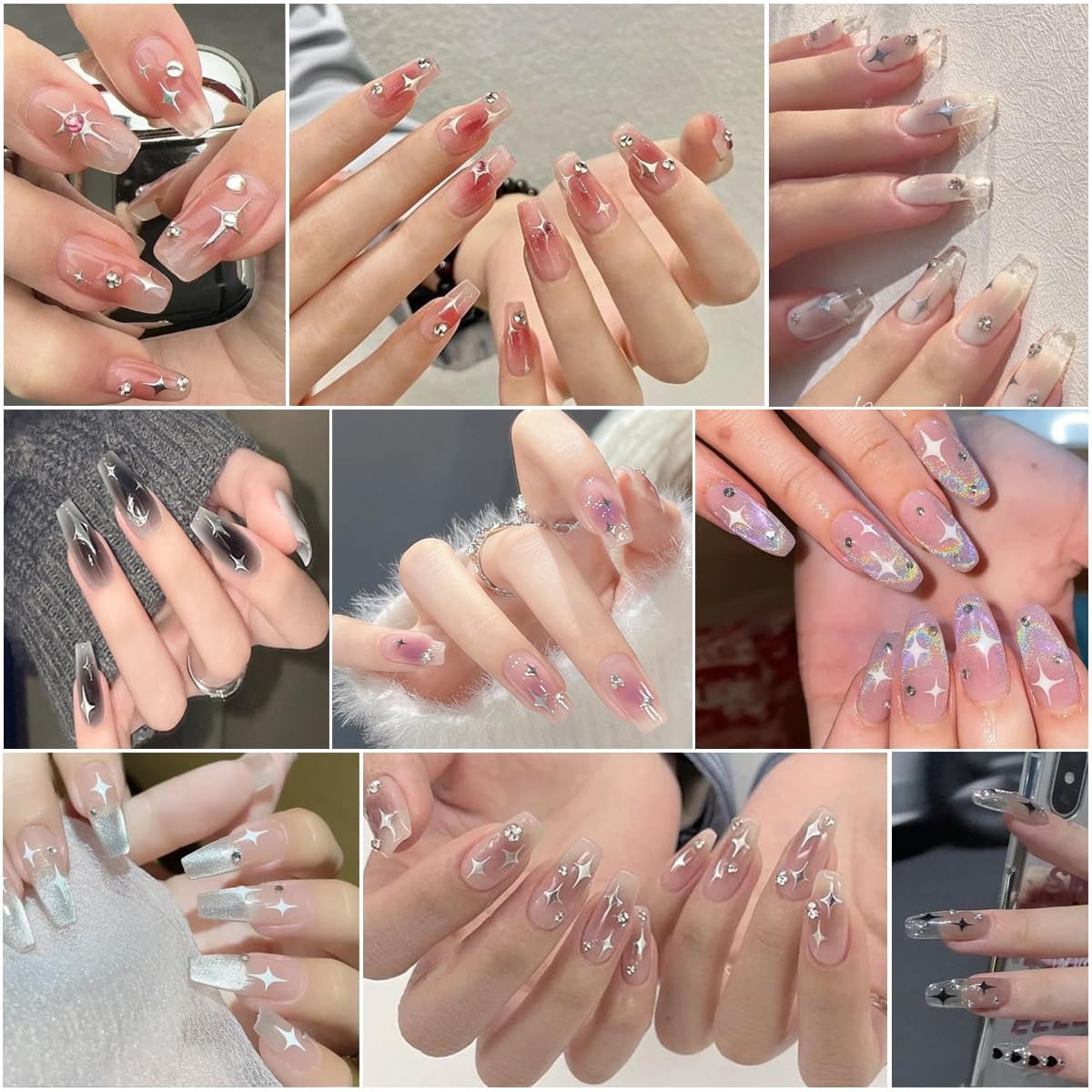 MAYCREATE 6 Sheets Star Nail Stickers Y2K Nail Art Decal Stickers, 3D Galaxy Stars Nail Art Design Decals Self-Adhesive Star Stickers DIY Nail Decals Nail Tips for Nail Extension Decoration