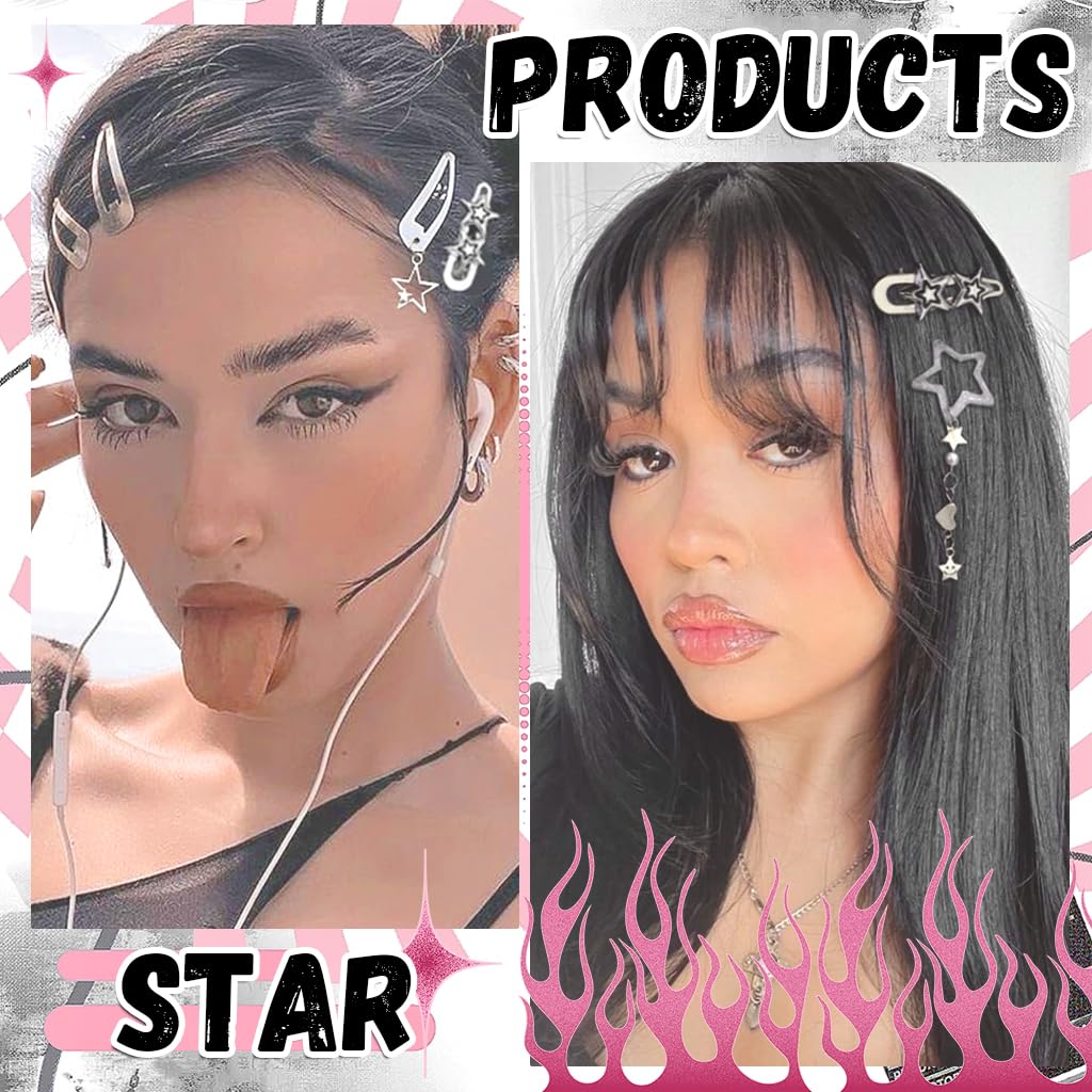 MAYCREATE Hair Clips for Girls Women 10Pcs featuring Metal Star Pins | Y2K Korean Style