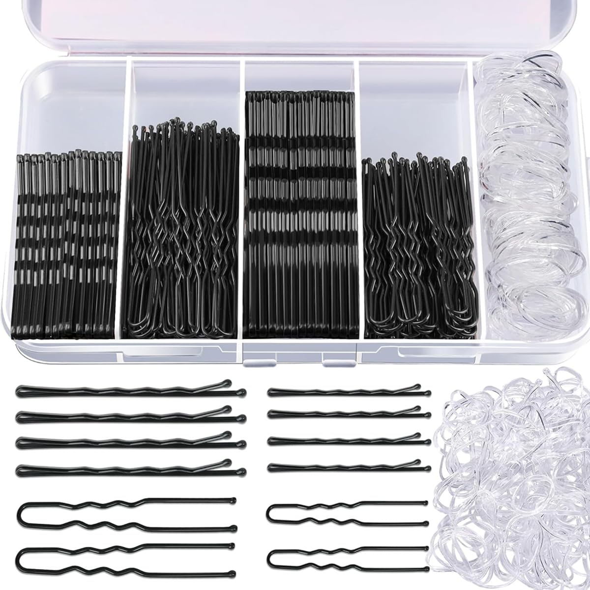 MAYCREATE Bobby Pins Set for Updos and Stray Strands with 300pcs and Black Metal Finish | Girls Women Hair Accessories