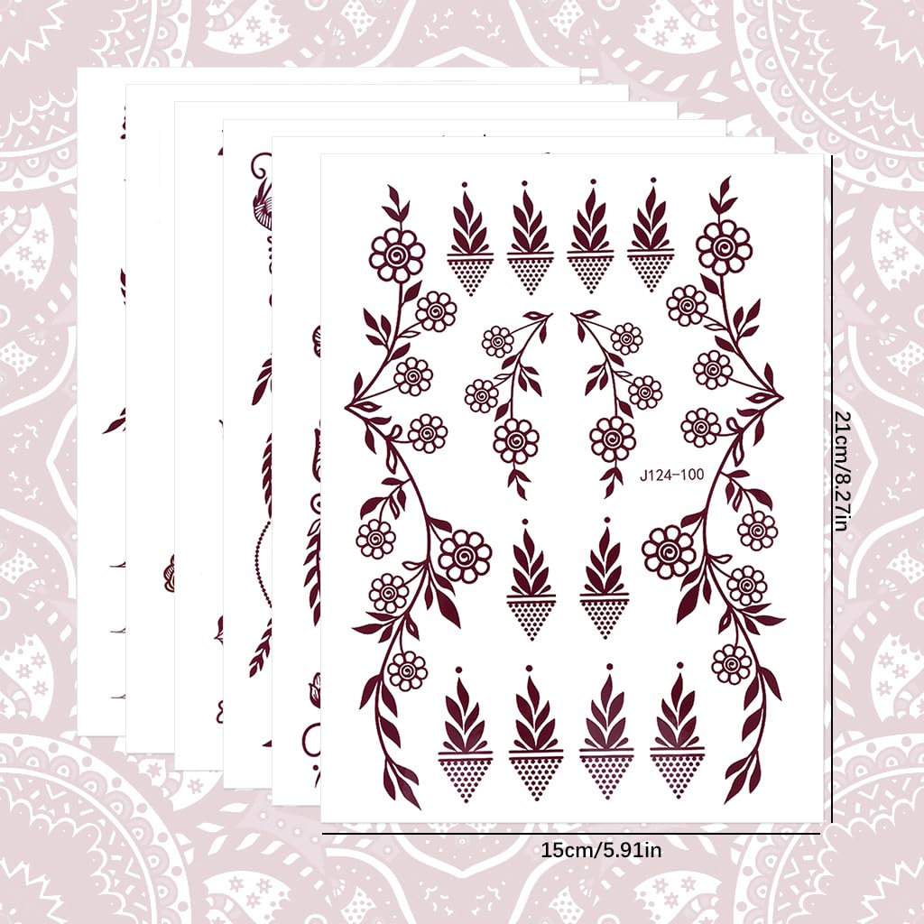 MAYCREATE Temporary Tattoo Stickers for Hands and Body with 12 Sheets Waterproof Henna | Brown Lotus Designs for Women and Girls