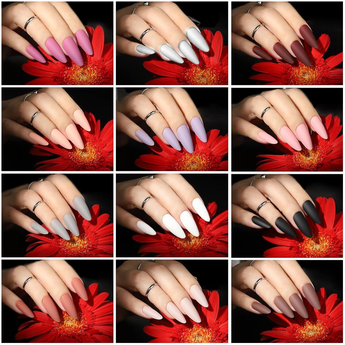 MAYCREATE 12 Colors Press on Nails Almond, Press on Nails Glossy Stiletto Oval Colored Fake Nail Tips Full Cover Artificial Fingernails (Not include Glue)