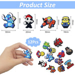 MAYCREATE 12Pcs Clog Shoe Charms Cute Cartoon Character Series Shoe Charms Assorted Rubber Shoe Charms Flat Rubber Shoe Charms Reuseable Casual Clogs DIY Decoration Charms Kids Clogs Charms