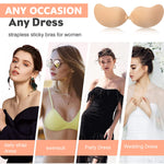 MAYCREATE 1 Pair Silicone Wire Free Stick-On Bra Padded, Adhesive Bra Upgrad Sticky Invisible Backless Strapless Push Up Bras for Womens Sticky Bra Nipple, Apricot, B